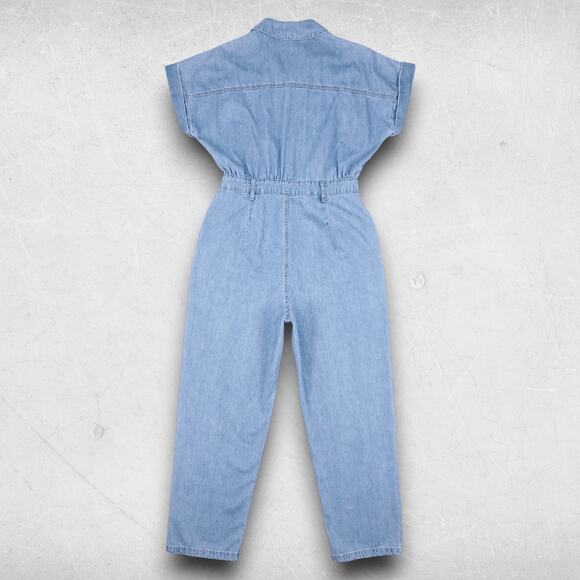 Denim Coveralls Women M Light Blue Button Up Roll Sleeve Utility Casual Trendy - Picture 3 of 13
